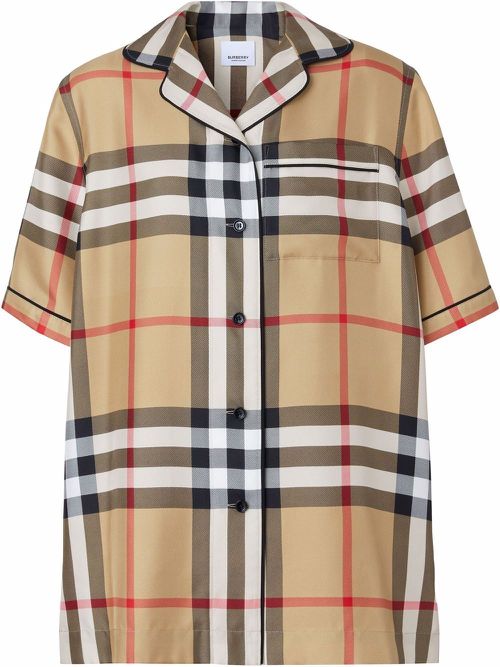 Vintage Check silk pajama shirt - Neutrals