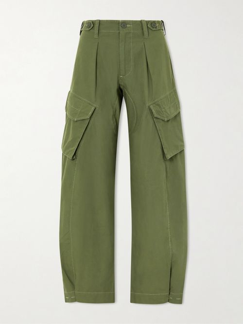 Cotton Barrel-leg Cargo Pants - Green
