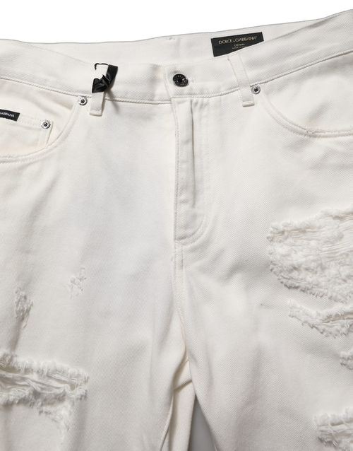 Distressed Cotton Jeans — White