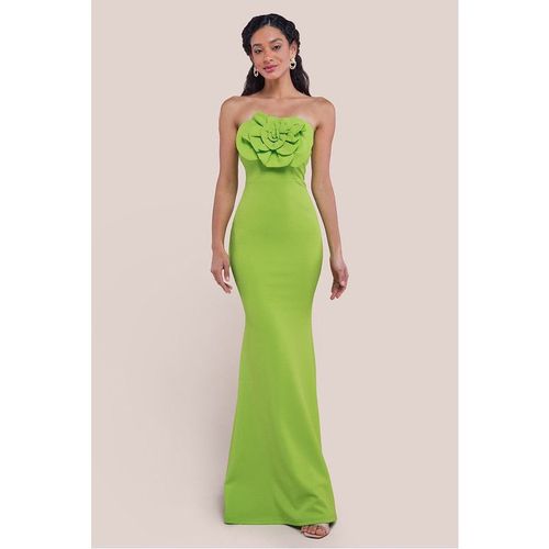Goddiva Scuba Crepe Bandeau Rose Maxi Dress - Lime Green