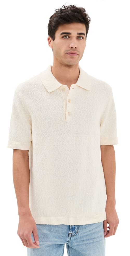 トップス AURALEE PIMA COTTON HEAVY PIQUE POLO 3 Auralee Mens High Gauge Rib Knit Polo in Navy Curated at Jake and