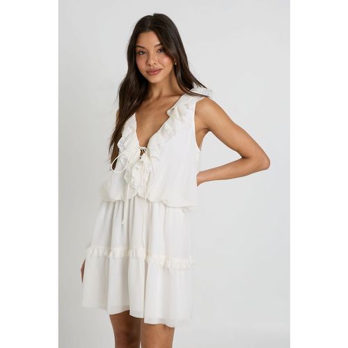 Boohoo Womens Chiffon Ruffle Detail Skater Dress - White