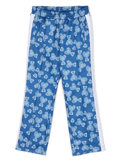 Bear-motif elasticated-waist trousers - Blue