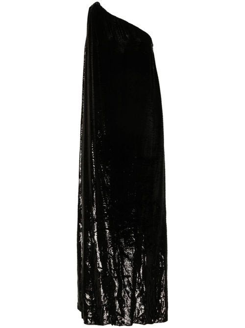 One-shoulder lamé-effect dress - Black