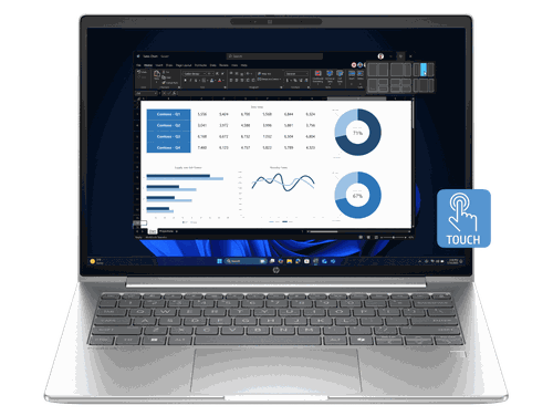 HP ProBook 4 G1i 14 inch Laptop AI PC, Silver + Poly Blackwire 3220 Stereo USB-C Headset +USB-C/A Adapter