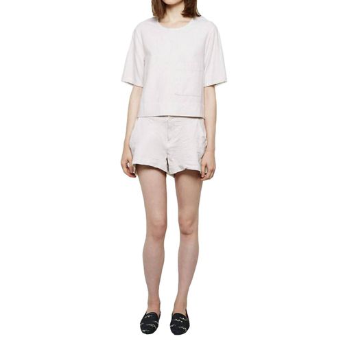 Women Leather Combo Shorts In Ivory
