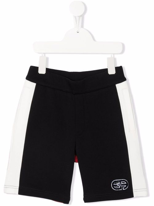 Colourblock logo-patch shorts - Blue