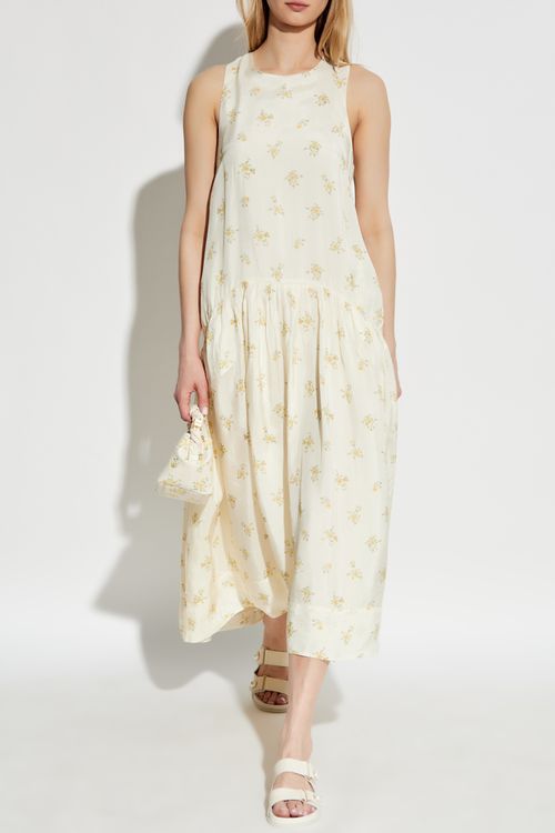Ganni Dress With Floral Pattern, Women's, Cream