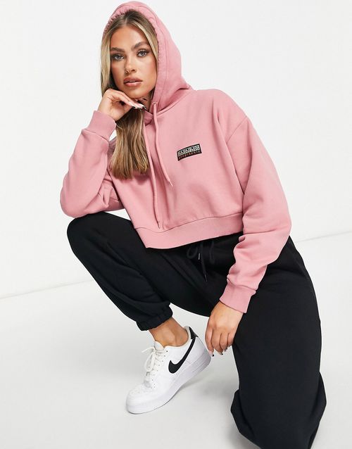 Patch cropped hoodie in pink