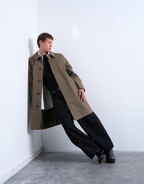 Cotton canvas overcoat in khaki-Green