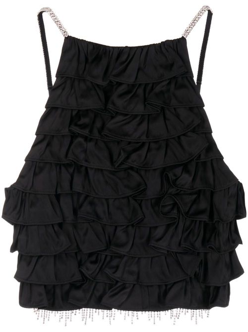 Crystal-embellished tiered cropped top - Black