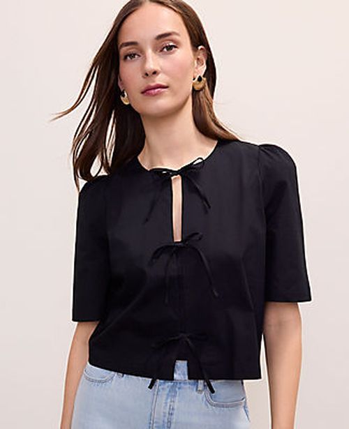 Ann Taylor Tie Front Short Sleeve Blouse
