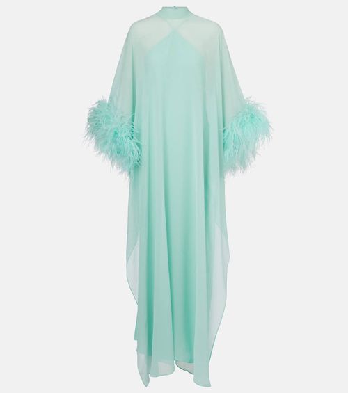 Penelope feather-trimmed silk kaftan