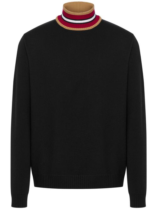 Striped-neck virgin-wool jumper - Black