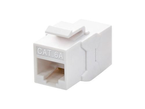 Cat6A RJ45 Inline Coupler Type Feedthrough Keystone Jack for 22-24AWG Solid Wire, Permanent Link, White