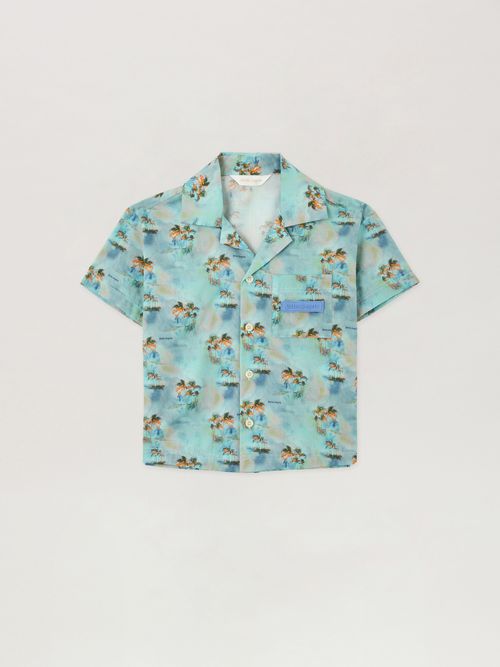 Aop Palms Bowling Shirt Kids  Blu Bimbo/ Baby Blue