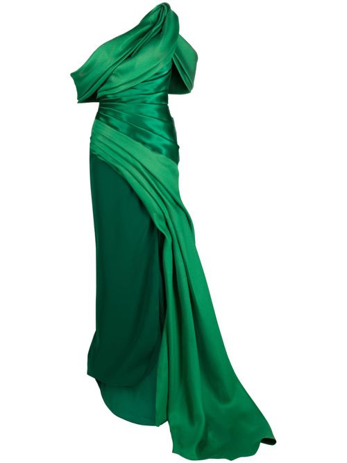 Draped open-shoulder gown - Green