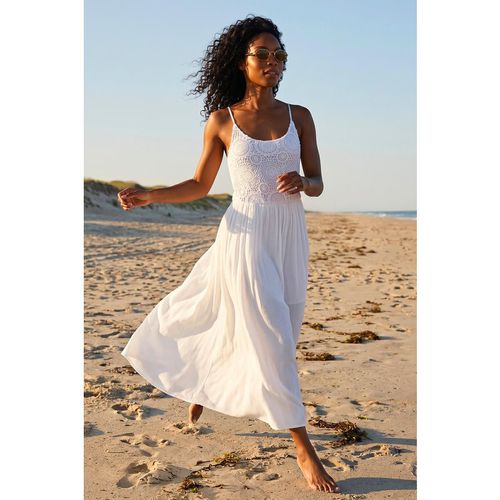 Roman Womens Lace Bodice Shirred Midi Dress - White