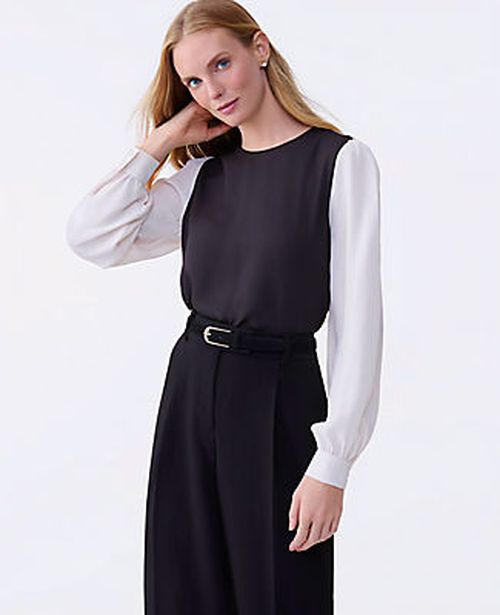 Ann Taylor Petite Colorblock Crew Neck Blouse
