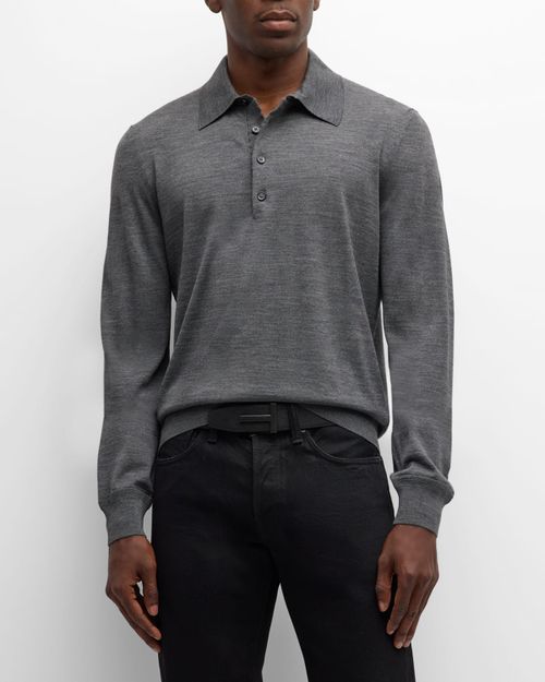 Men's Fine-Gauge Wool Polo Sweater