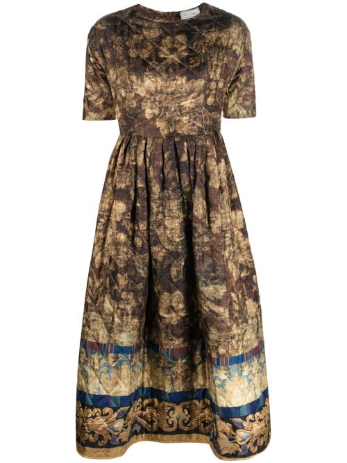 Floral-print flared midi dress - Brown