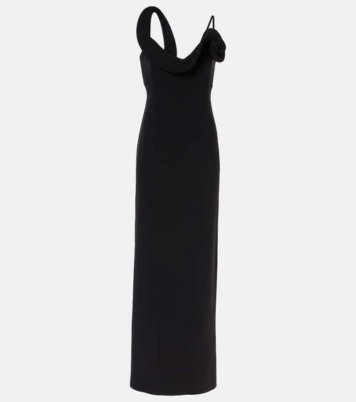 Floral-appliqué wool-blend maxi dress