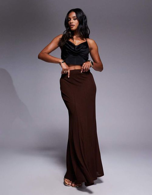 Mesh godet sheer maxi skirt in brown