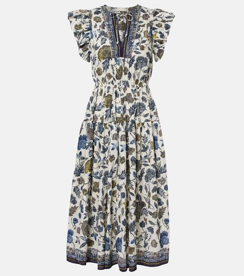 Kairi gathered cotton-blend midi dress