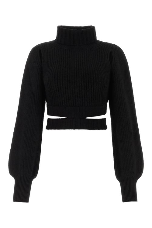 Ribbed Wool-Acrylic Turtleneck Sweater — Black