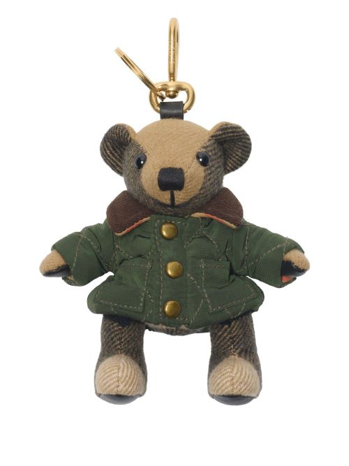Mini Cashmere Bear Keychain with Quilted Jacket and Corduroy Collar, 13.5 cm