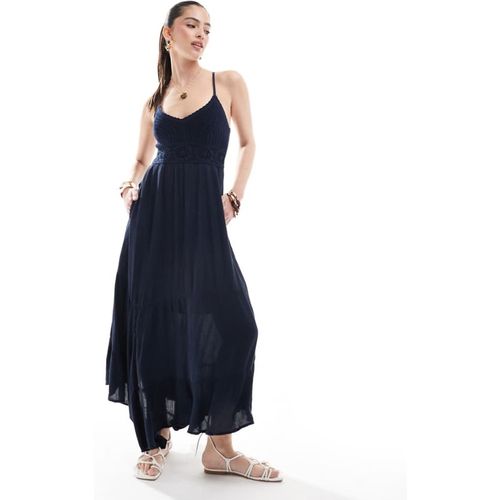 Hollister Womens crochet & woven mix maxi dress with hanky hem in navy - Blue