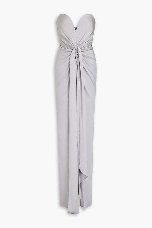 Strapless draped satin-crepe gown