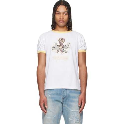 White Weston Mile High Embroidered Crew Ringer T-shirt