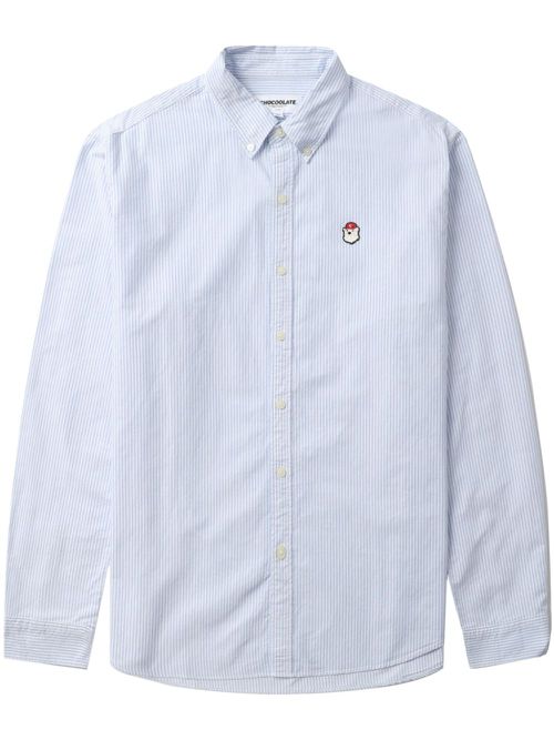 Pinstripe-pattern cotton shirt - Blue