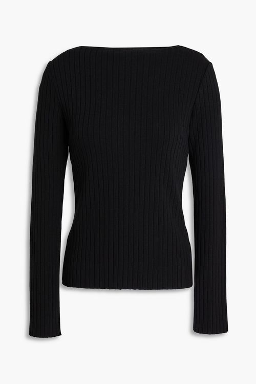 Ribbed cotton-blend jersey top - Black - L
