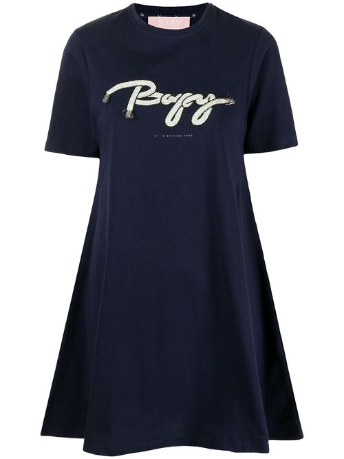 Embroidered-logo T-shirt dress - Blue