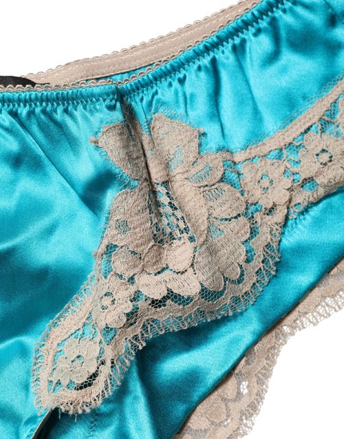 Silk Satin Floral Lace Panty Brief — Blue