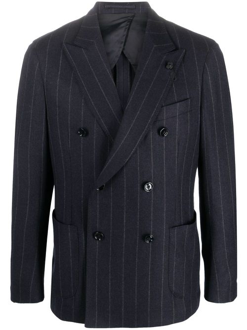 Pinstriped double-breasted blazer - Blue