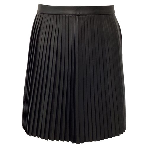 Pleated Mini Skirt in Black Lamb Leather