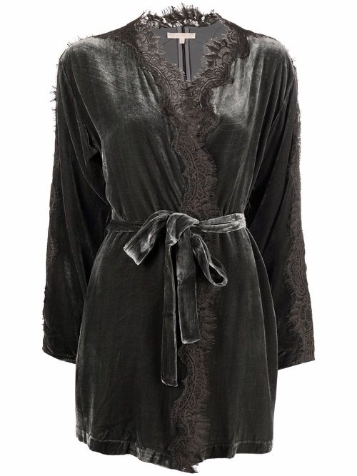 Lace-trim belted coat - Grey