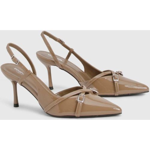 Boohoo Women's Wide Fit Buckle Crossover Slingback Court Shoe Heels in Mocha