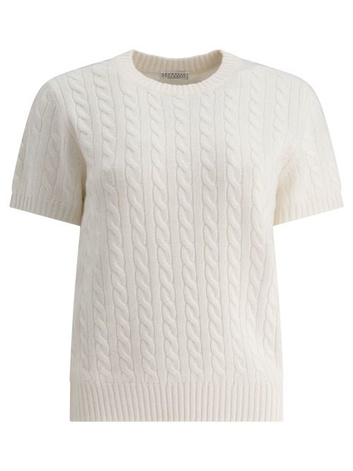 Cashmere Cable Knit Short Sleeve Sweater Knitwear