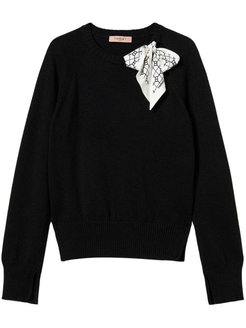 Scarf-detail sweater - Black