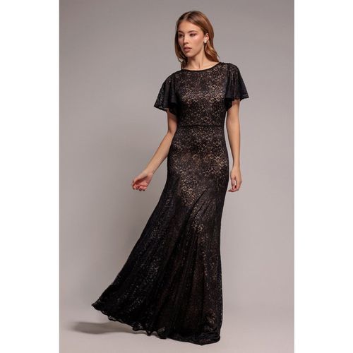 Goddiva Flutter Sleeve Lace A-Line Maxi Dress - Black