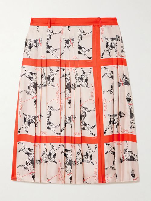 S. S. Daley - Pointer Pleated Printed Silk-twill Midi Skirt - Orange