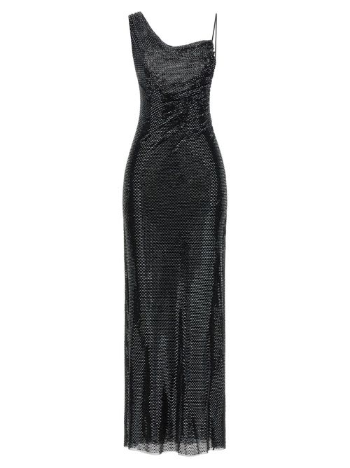Black Rhinestone Draped Maxi Dress