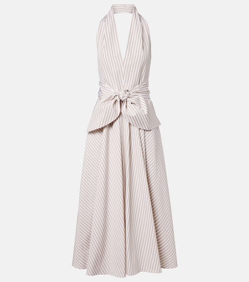Striped halterneck cotton midi dress