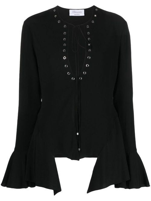 Eyelet-detail open-front blouse - Black