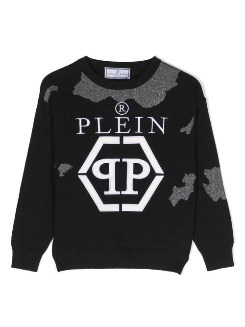 Logo-embroidered cotton jumper - Black