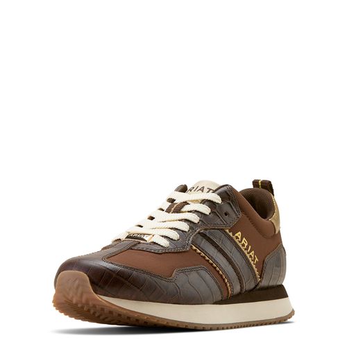 Women's Ranch Runner Trainer Shoes in Aged Tan Luxe Espresso Croc Print, B Medium Width, Size 3, by